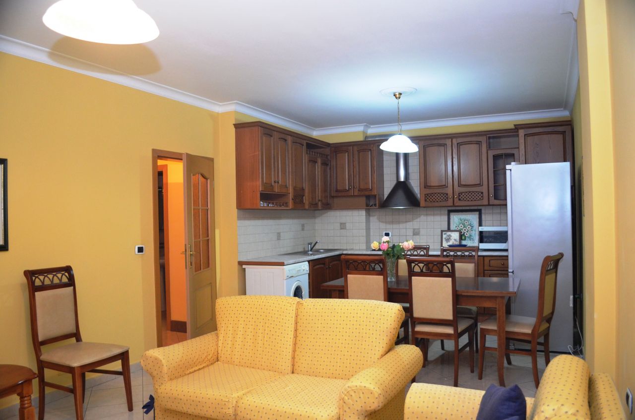 This apartment with two bedrooms, fully furnished, situated in Blloku Area, in Tirana, is for rent. 